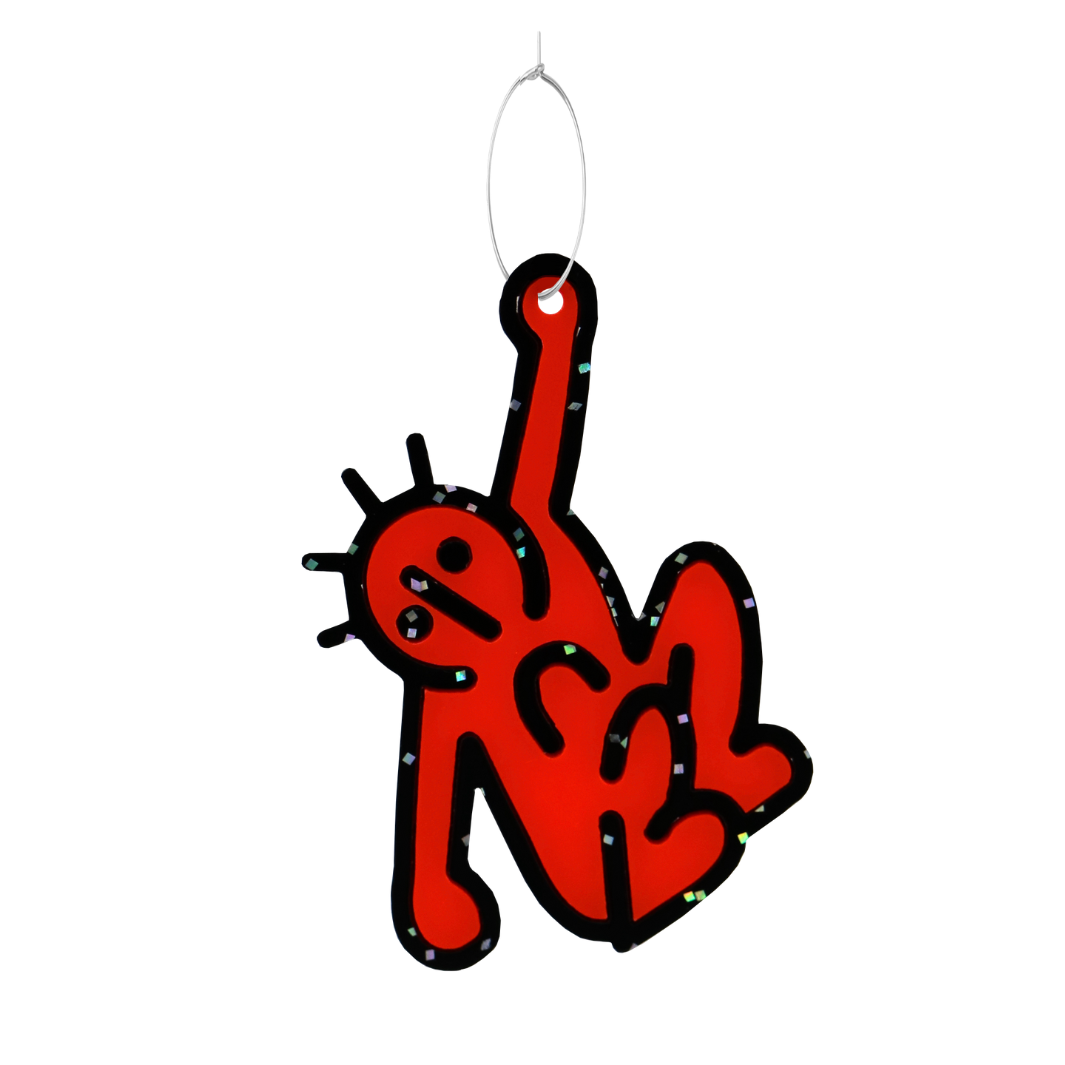 An image of Haus of Dizzy x Enoki Lil' Mob Character Earring in Neon Red.